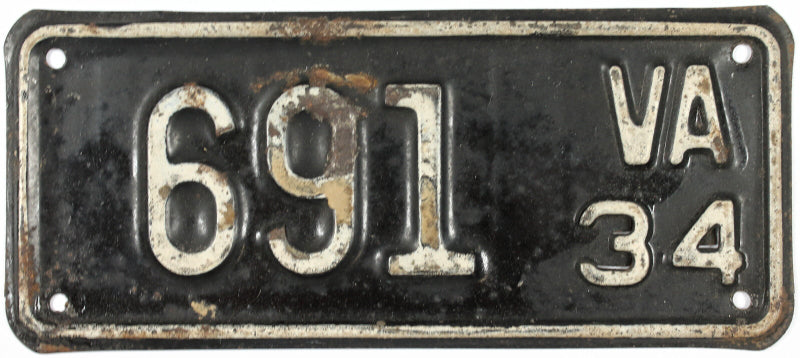 1934 Virginia Motorcycle License Plate | Brandywine General Store