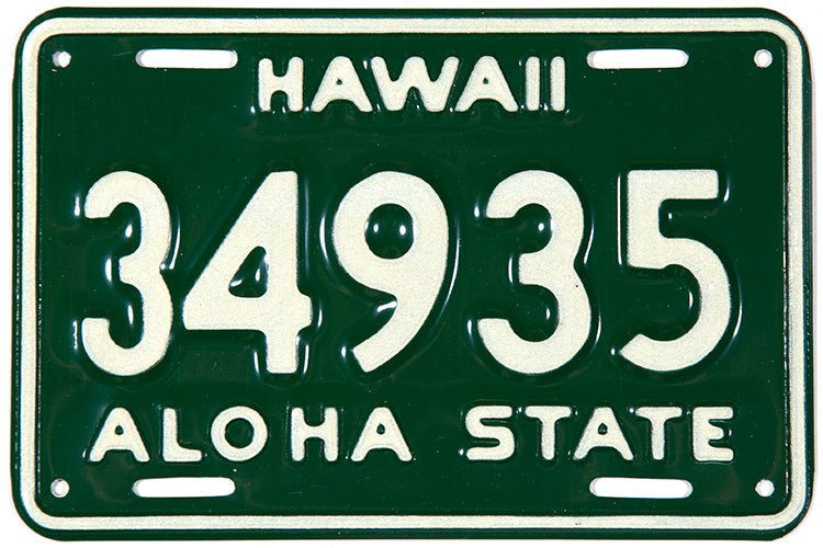 1961 Hawaii Motorcycle Base License Plate | Brandywine General Store