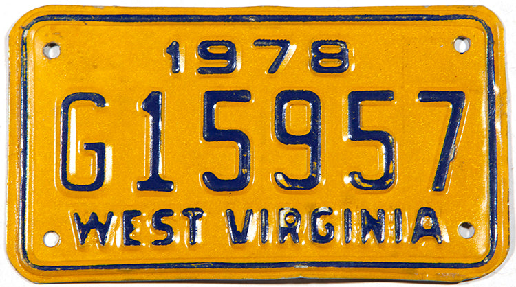 1978 West Virginia Motorcycle License Plate | Brandywine General Store