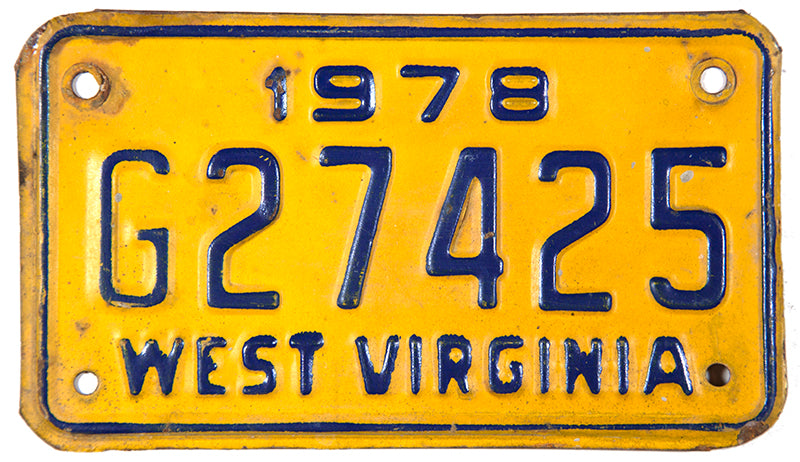 1978 West Virginia Motorcycle License Plate Brandywine