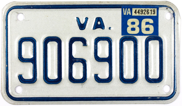 1986 Virginia Motorcycle License Plate | Brandywine General Store