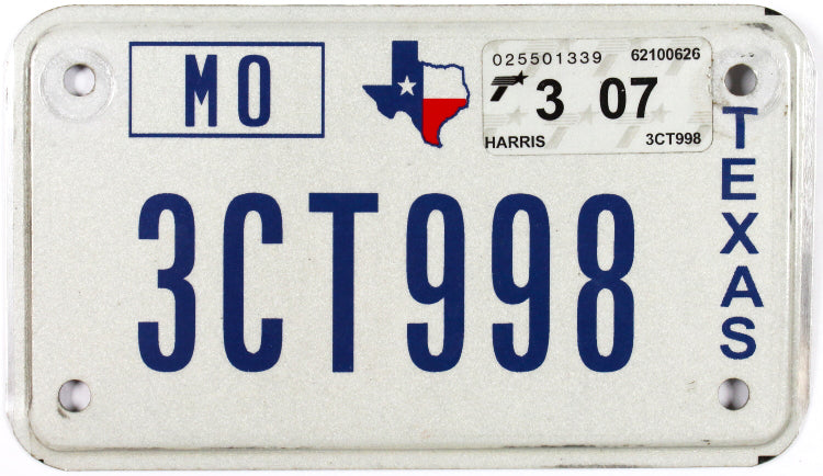 2007 Texas Motorcycle License Plate | Brandywine General Store