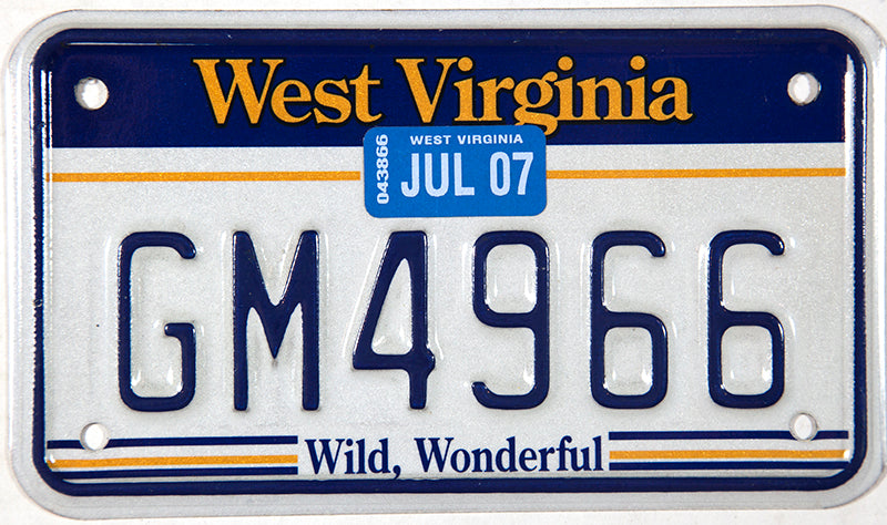 2007 West Virginia Motorcycle License Plate Brandywine