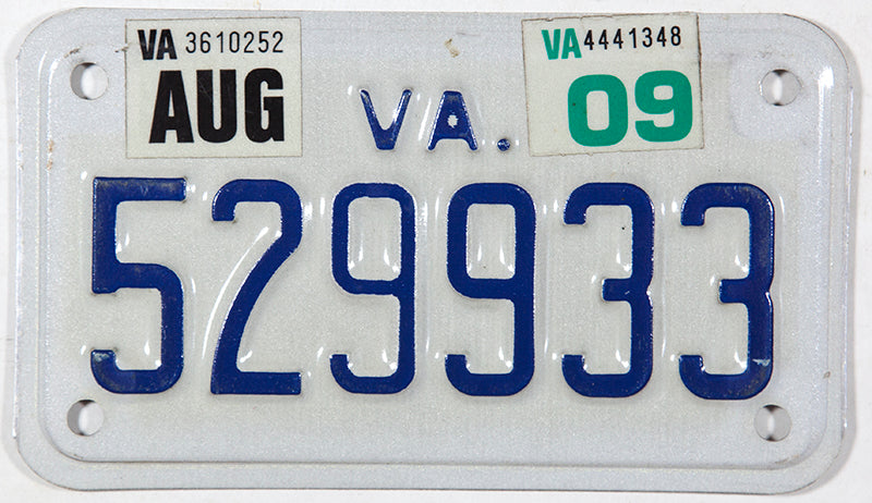 2009 Virginia Motorcycle License Plate | Brandywine General Store