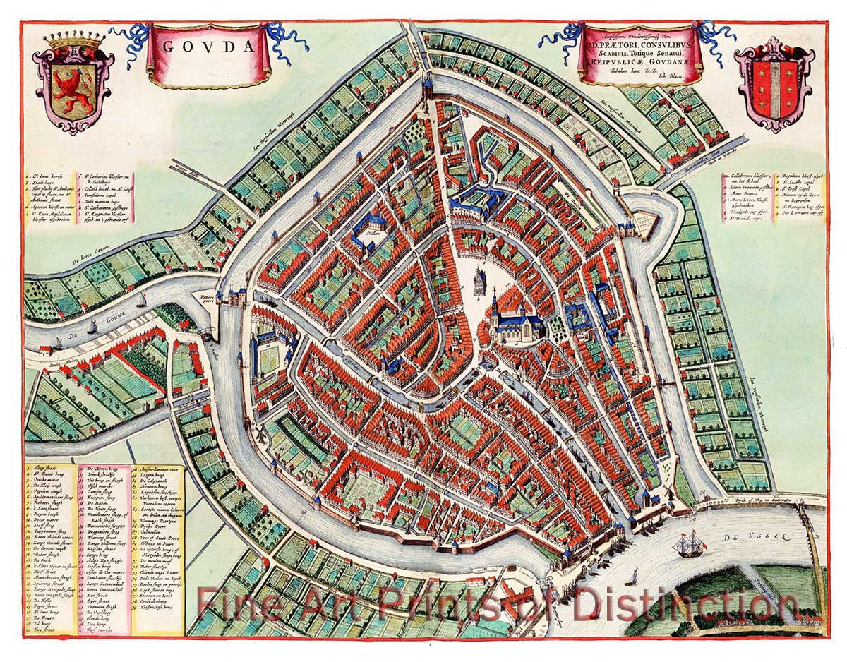 1649 Map Of Gouda Holland By J Blaeu Brandywine General Store