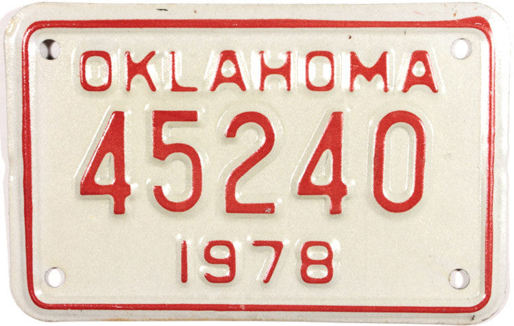 1978 Oklahoma Motorcycle License Plate | Brandywine General Store