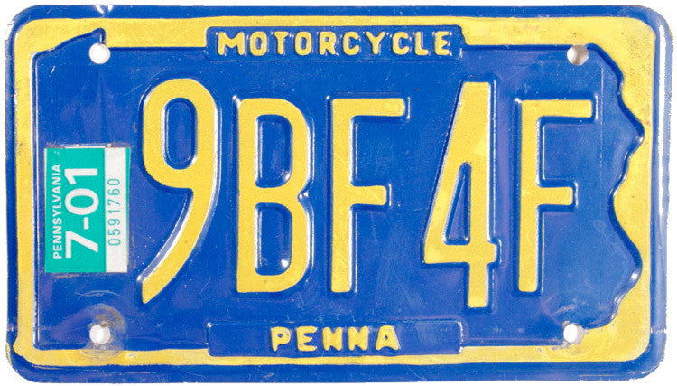 2001 Pennsylvania Motorcycle License Plate | Brandywine General Store