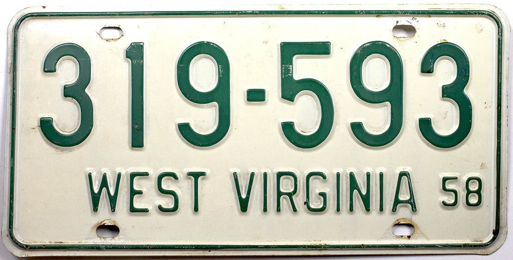 1958 West Virginia License Plate | Brandywine General Store