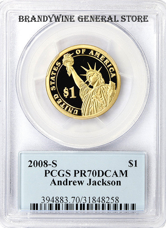 2008 S Andrew Jackson Presidential Dollar Pcgs Proof 70 Deep Cameo Brandywine General Store