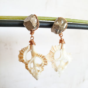 pyrite shell stud earrings