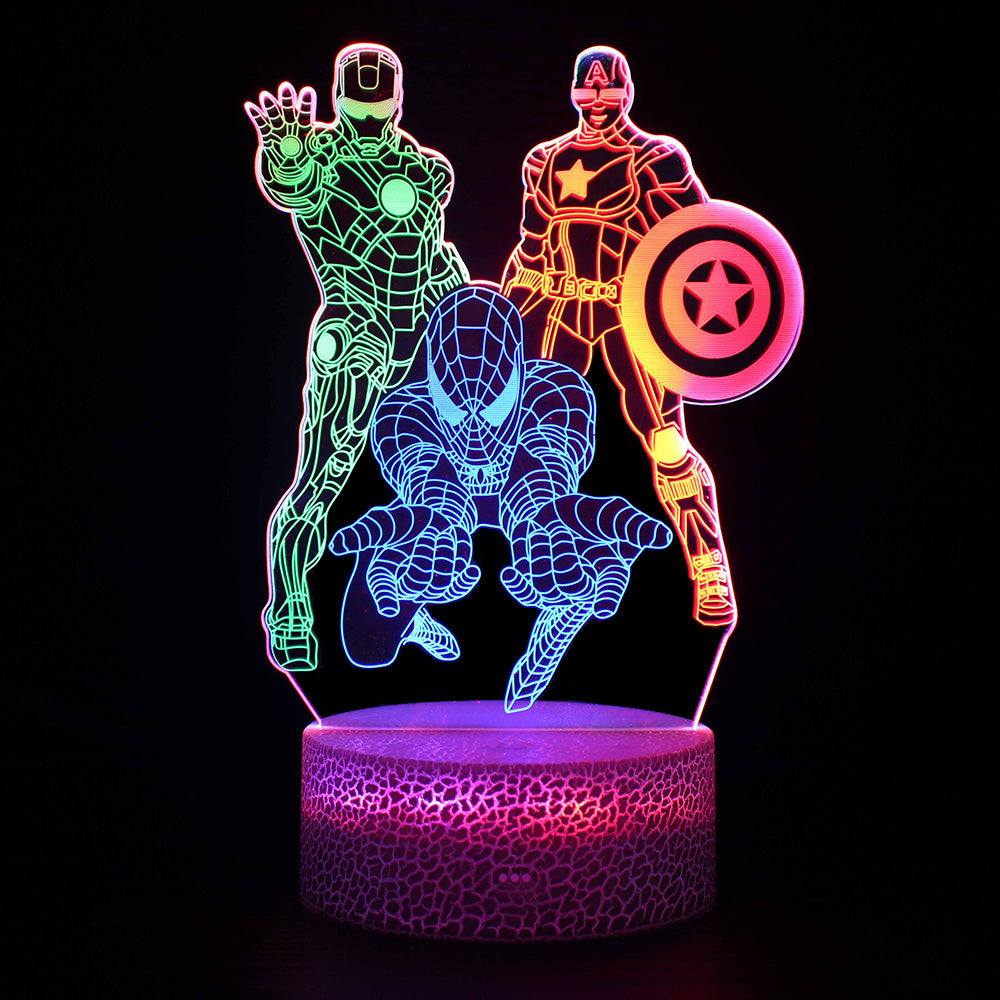 Image of Spiderman Captian America & Iron Man 3D Optical Illusion Lamp