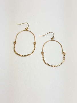Gold Oval Beaded Drop Earrings