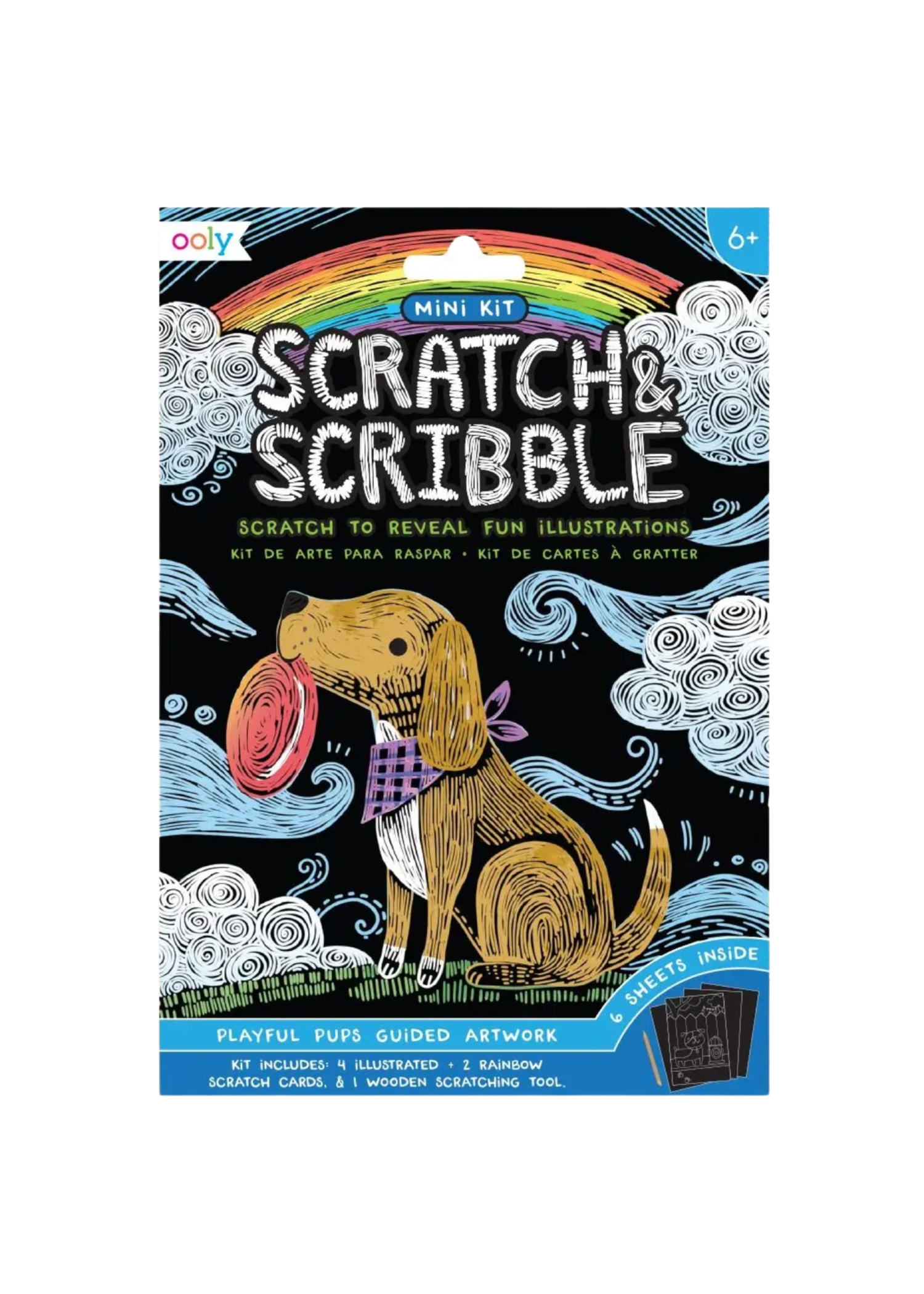 e e C C R SCRIBBLE ? SCRATCH TO REVEAL FUN iLLUSTRATIONS 2 KiT DE ARTE PARA RASPAR * KiT DE CARTES A GRATTER KiT iNCLUDES: Y4 jLLUSTRATED Z RAINBOW SCRATCH CARDS, WOODEN SCRATCHING TooL. 