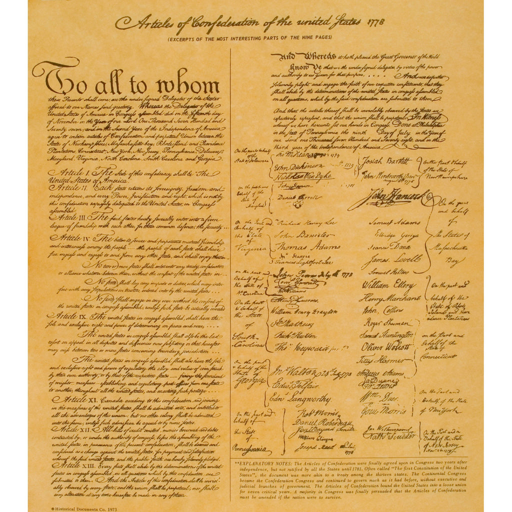 list the articles of confederation