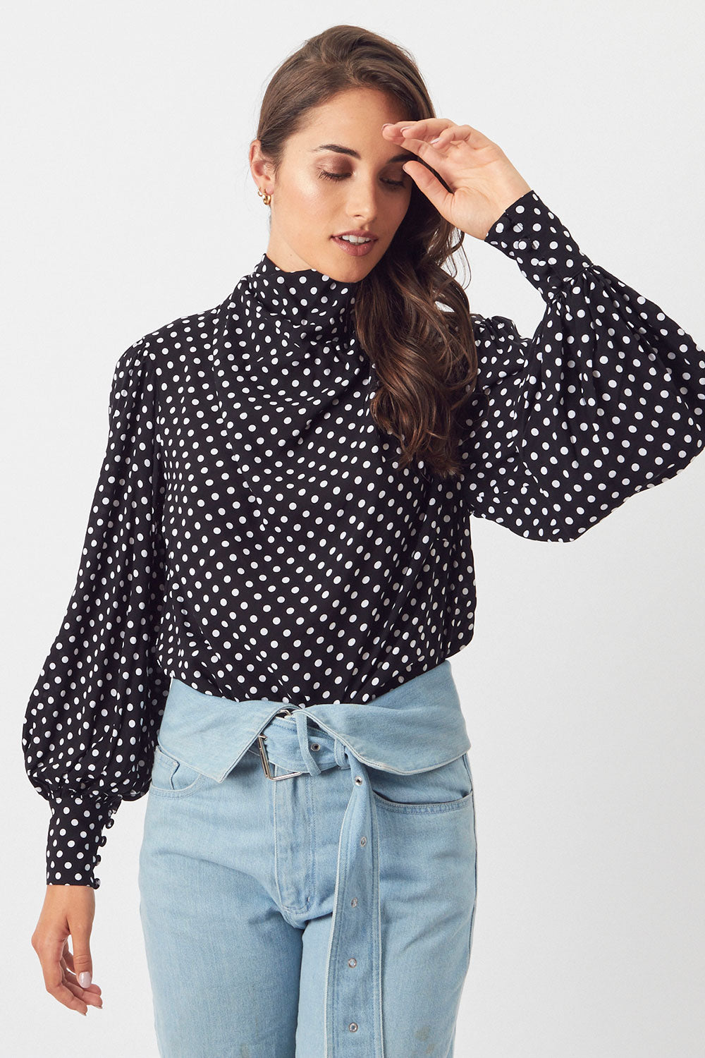 Prague Tie Back Blouse in Black White Polka by MLM LABEL