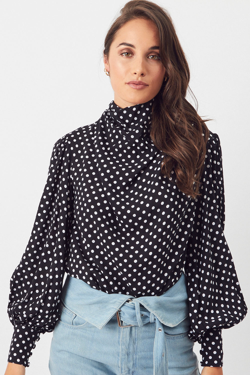 Prague Tie Back Blouse in Black White Polka by MLM LABEL