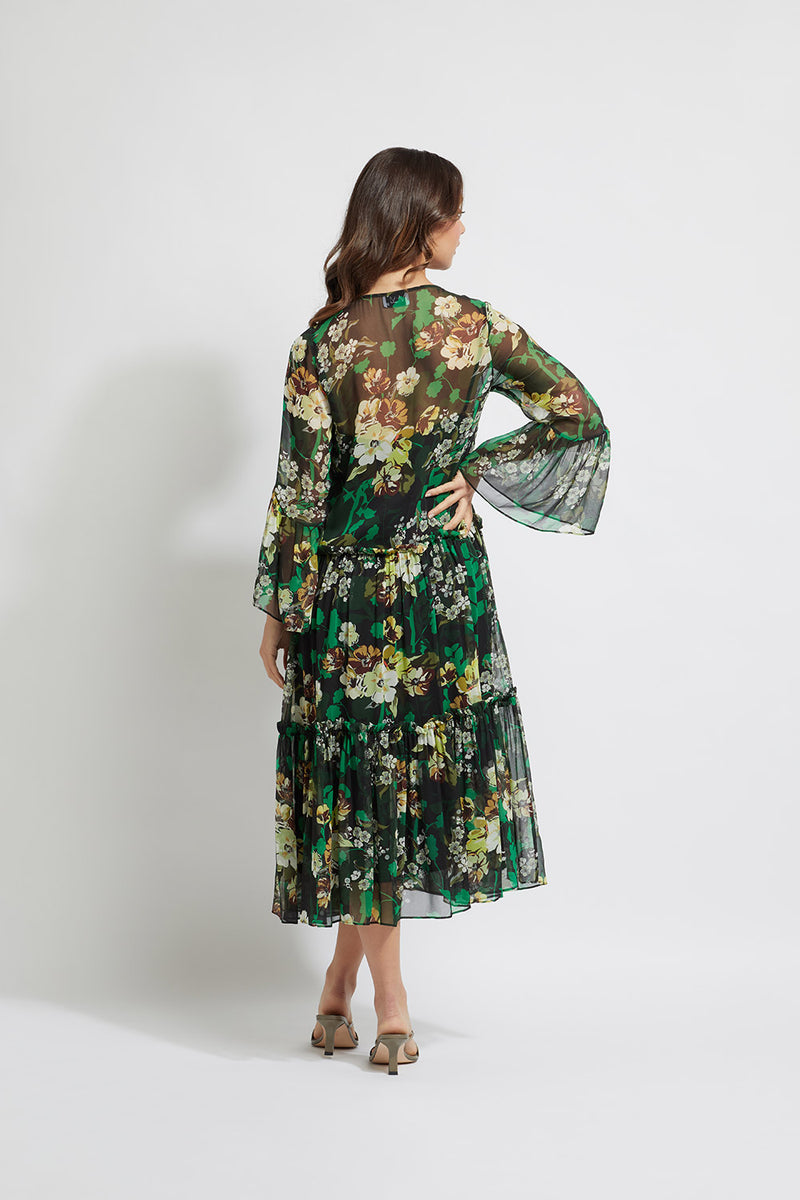 Valentine Silk Midi in Green Amalfi Floral by MLM LABEL