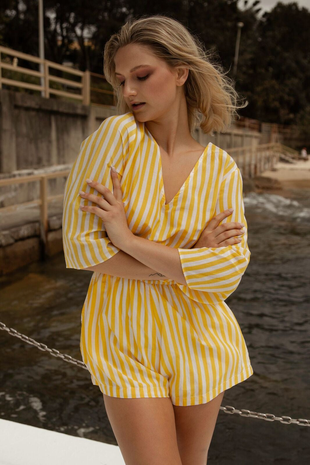 MLM LABEL BELLA DONNA ROMPER YELLOW STRIPE