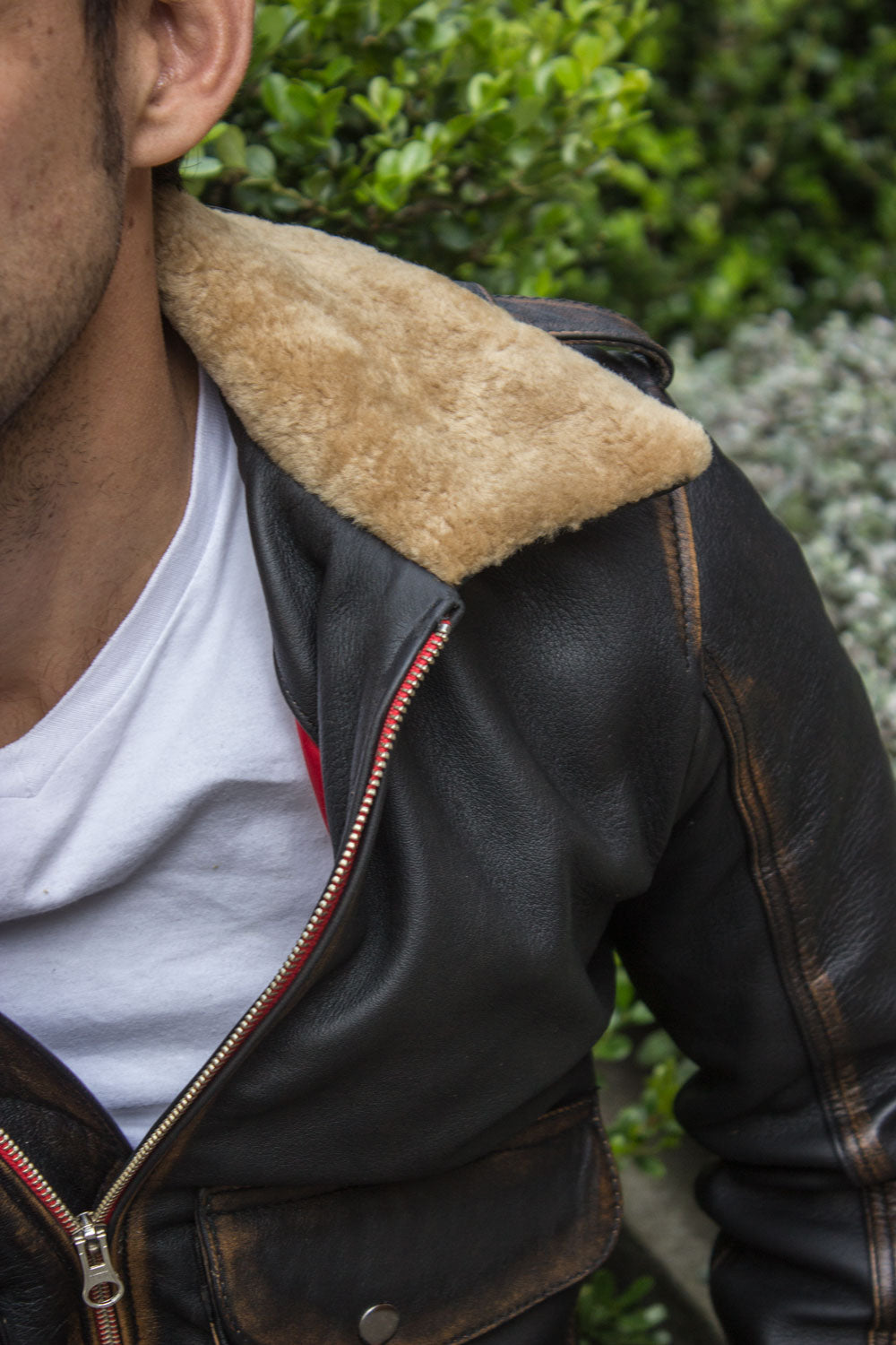 TOPD Pilot Leather Jacket Shearling Collar Distressed Brown ...