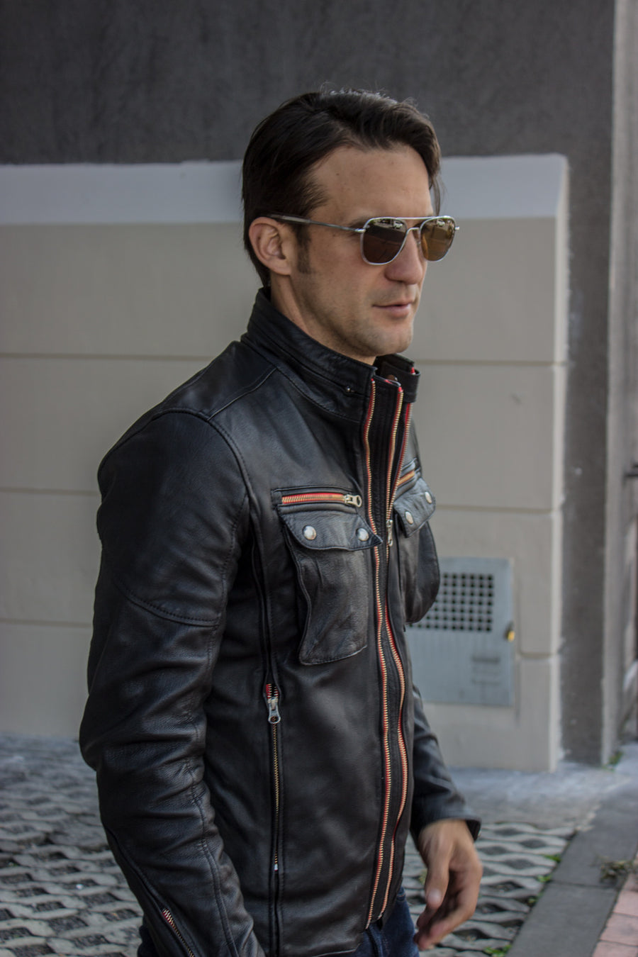 STONE Leather Jacket - Double zip in Washed Black– PDCollection ...