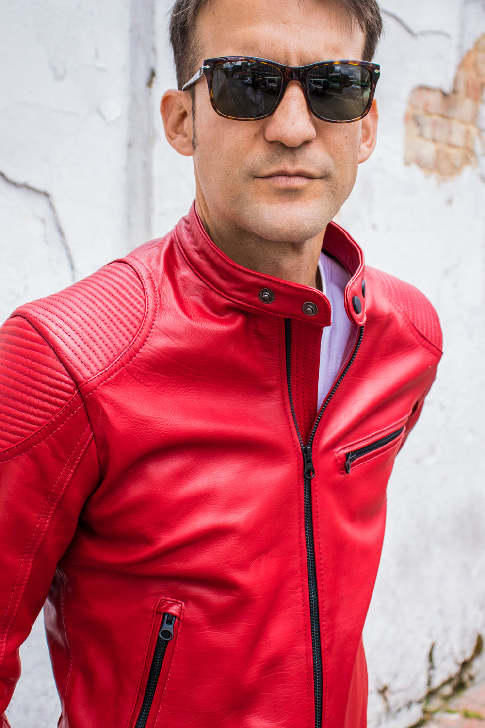 FALLOUT Leather Jacket Red - Cafe Racer– PDCollection Leatherwear ...