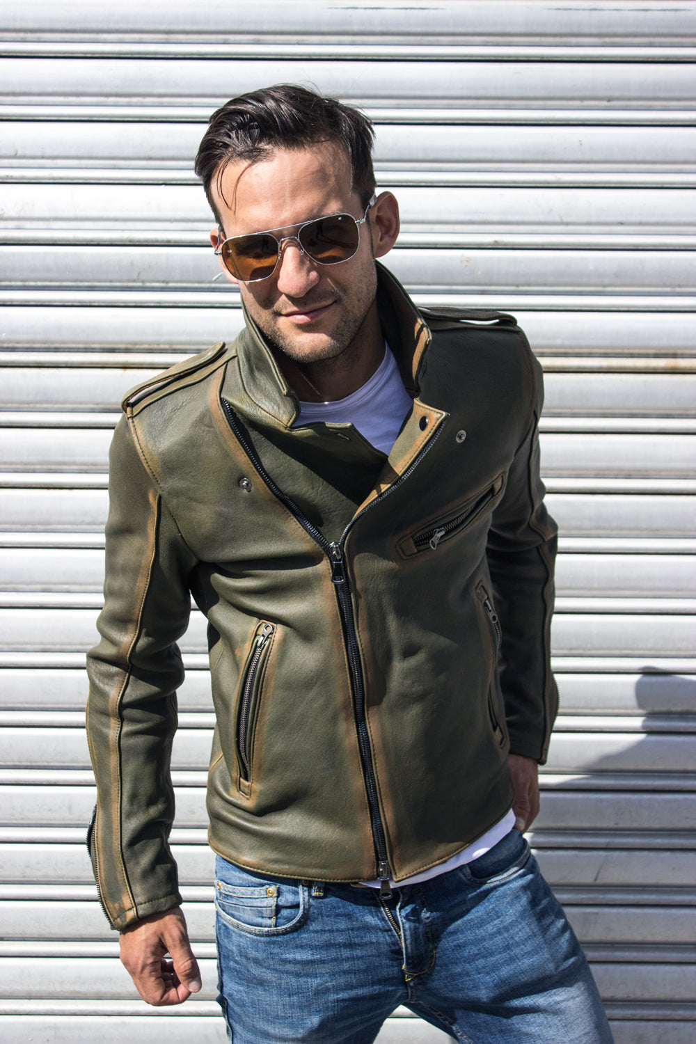 ZEALAND Leather Jacket - S. Edition - Washed Military Green ...