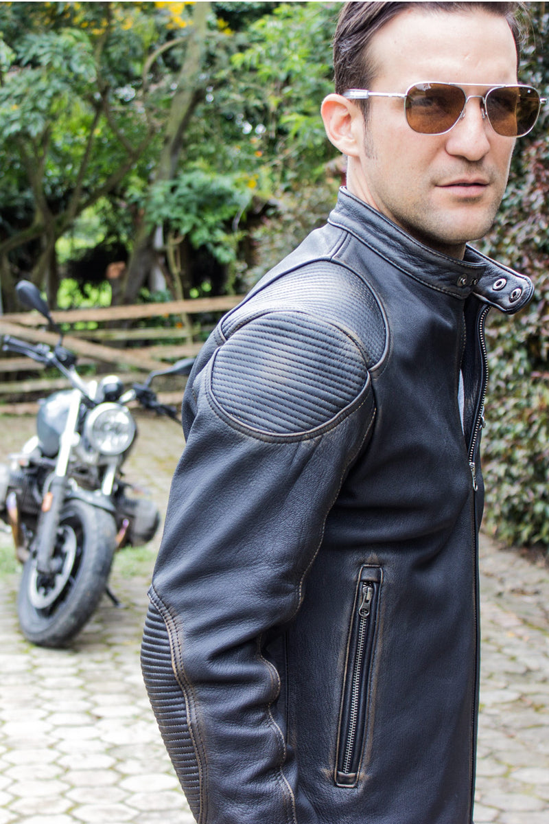 FALLOUT Leather Jacket Distressed Black - Cafe Racer– PDCollection ...