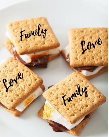 s'mores with family and love branded graham crackers