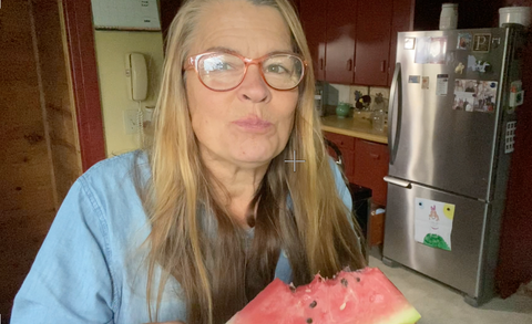 First bite of Sweet Dakota Rose watermelon this season at Prairie Road Organic Seed