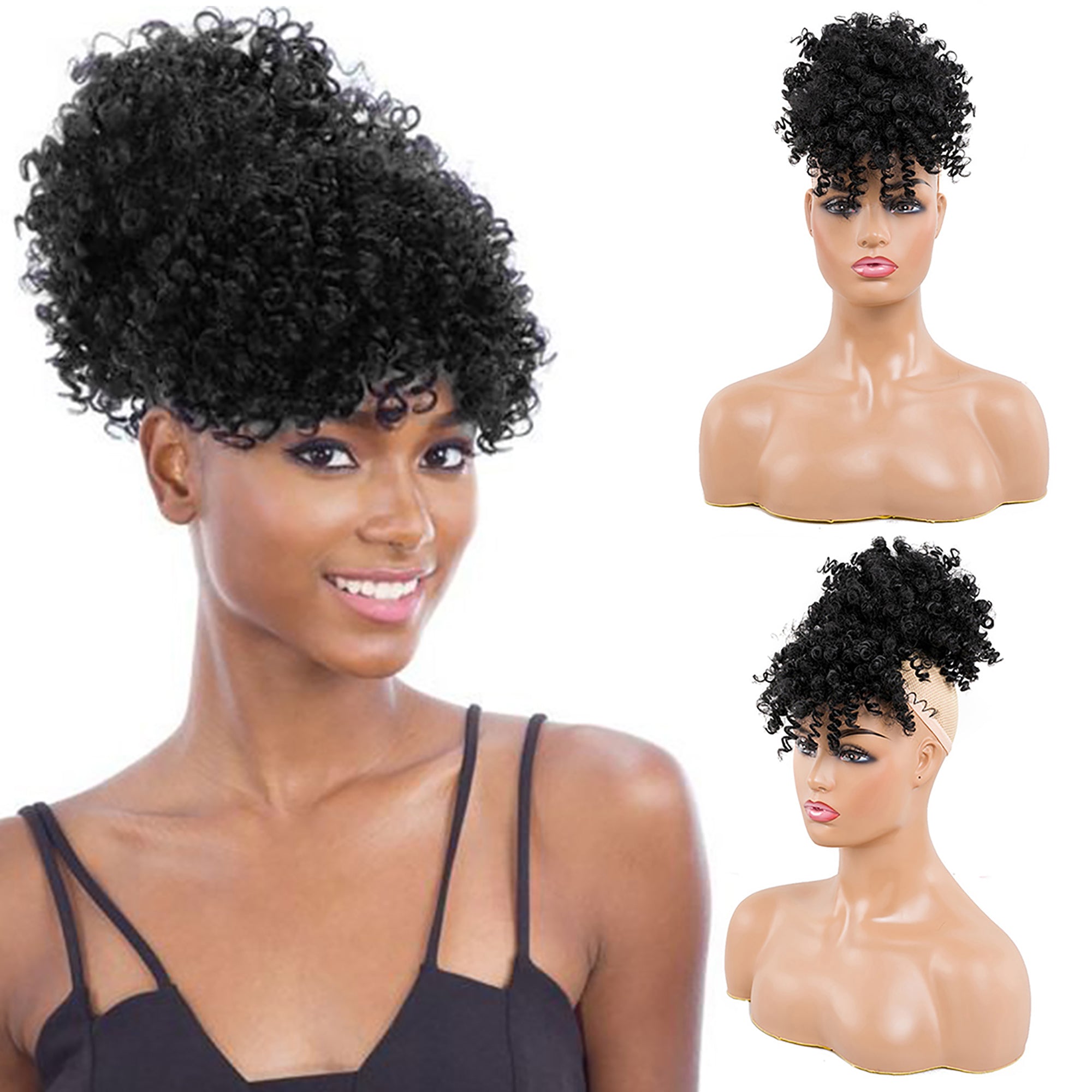 HLSK Afro Puff Drawstring Ponytail Human Hair for Black Women14 Inch  150 Density 10A Brazilian Virgin Human Hair Ponytail 3A 4C Afro Kinky  Curly Clip in Ponytail Extension for Natural Black Hair