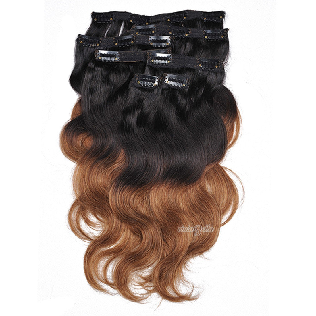 Ombre Dark Brown With Copper Red Clip In Body Wave Virgin Human