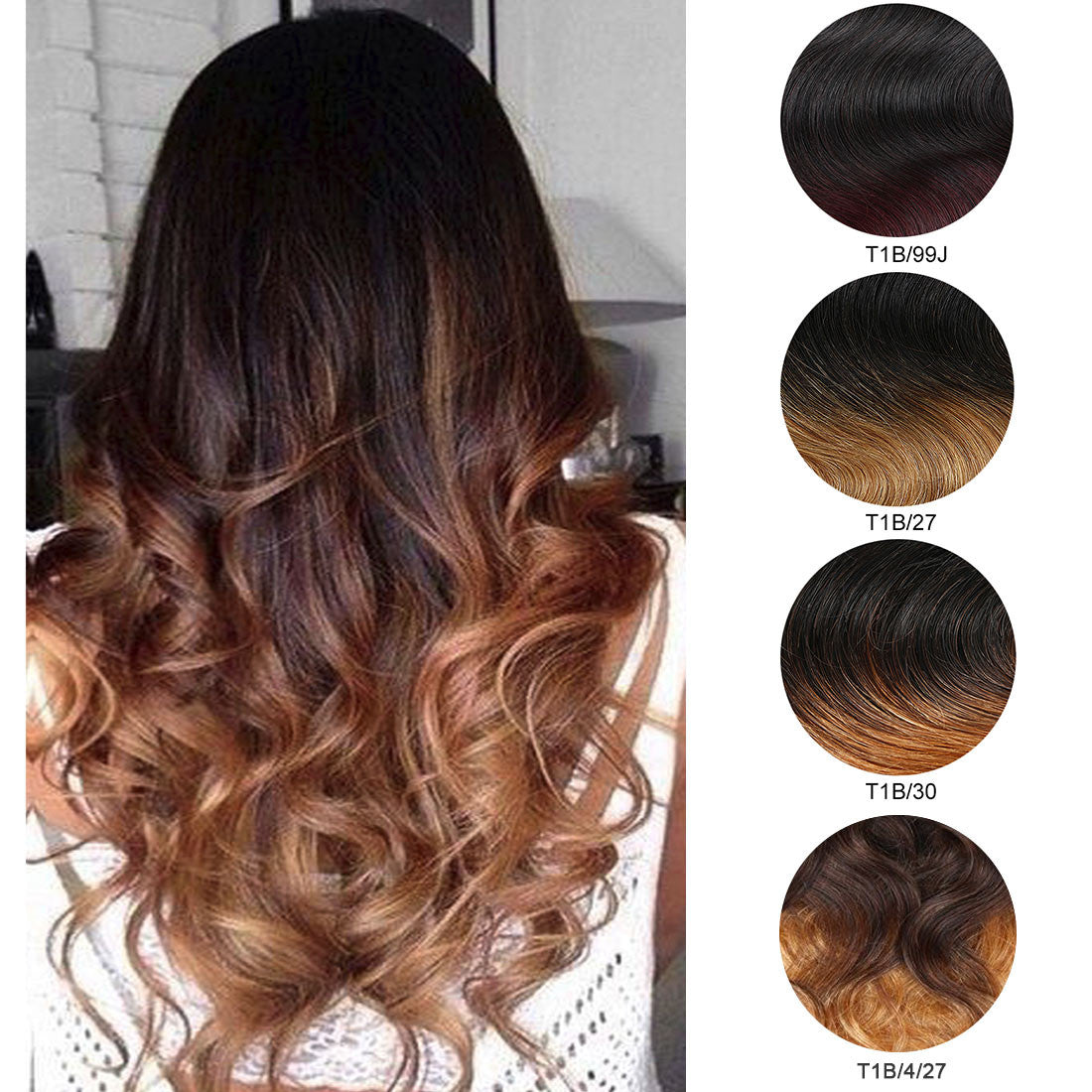 Ombre Black To Brown With Honey Blonde Clip In Body Wavy Virgin