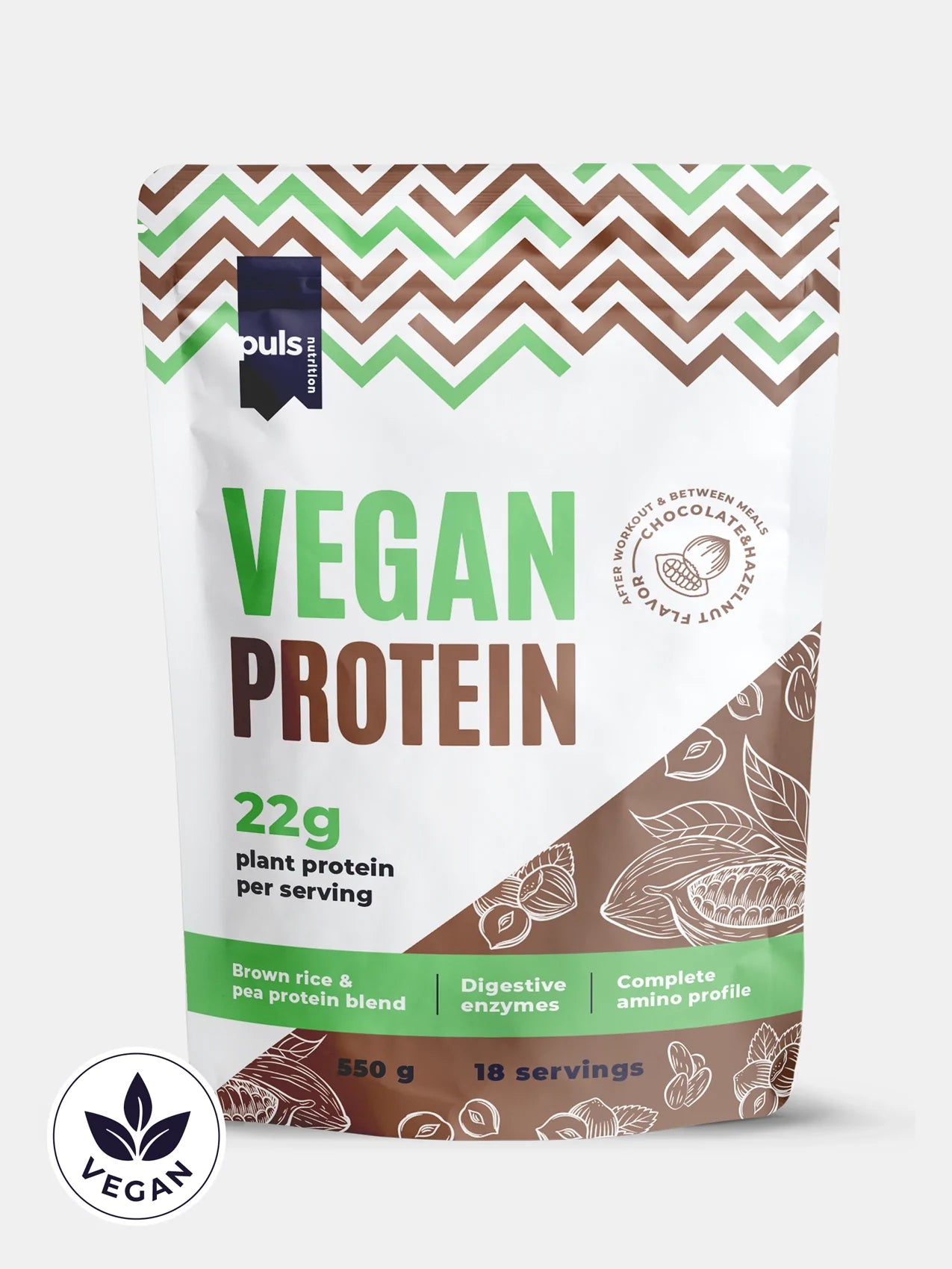 Puls Vegan Protein Suklaa & Hasselpähkinä | Kasviproteiini  €