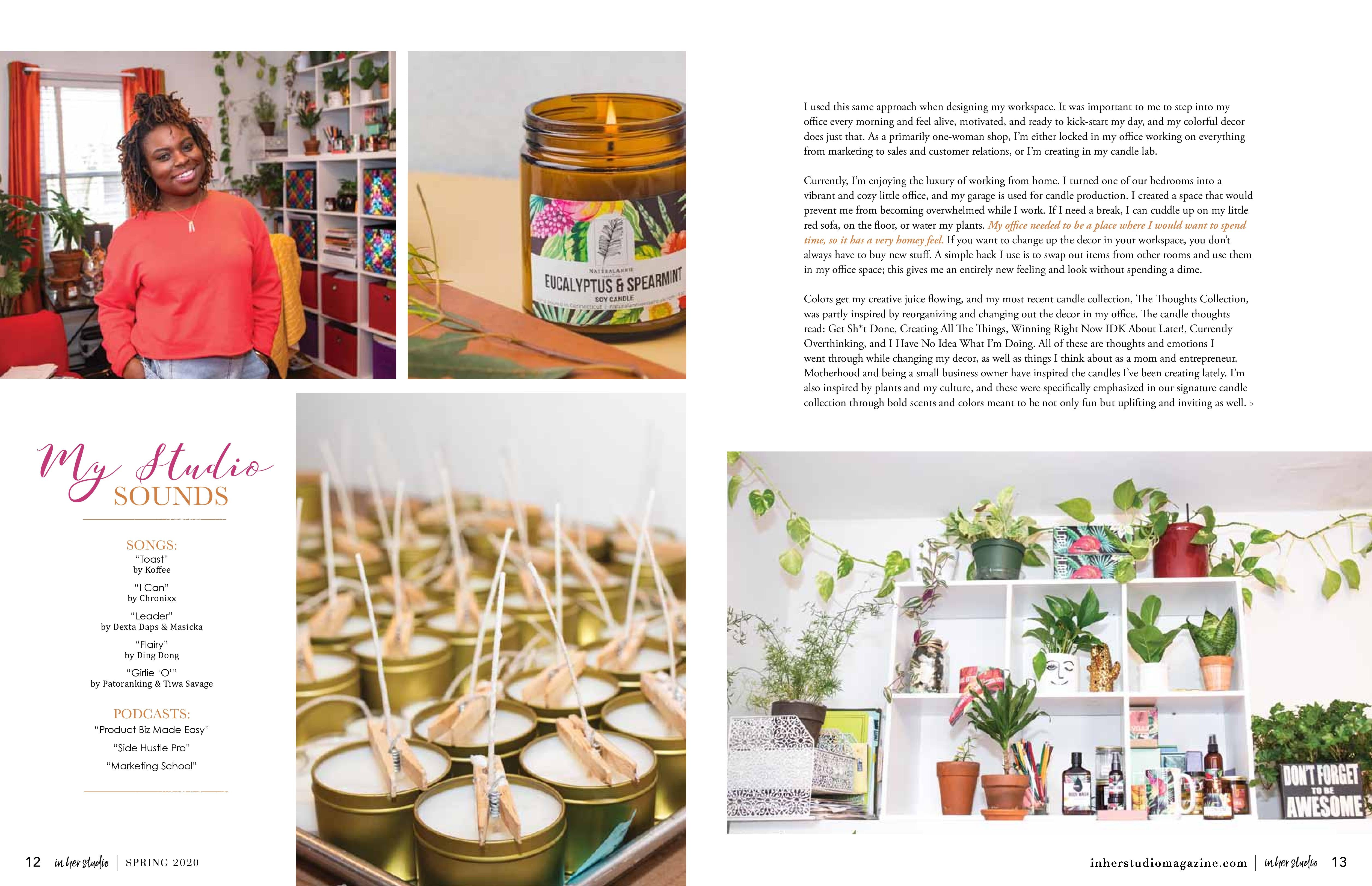 in her studio magazine candles and studio feature
