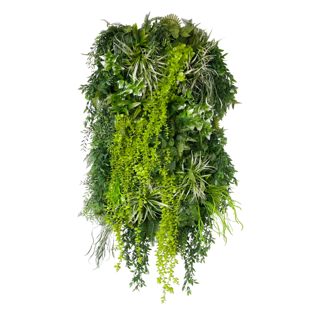 Artificial 3D hanging raft with lush green foliage and trailing plants -  