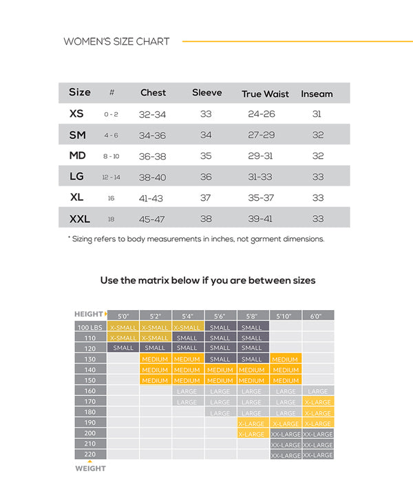 Showers Pass Women's Sizing Chart