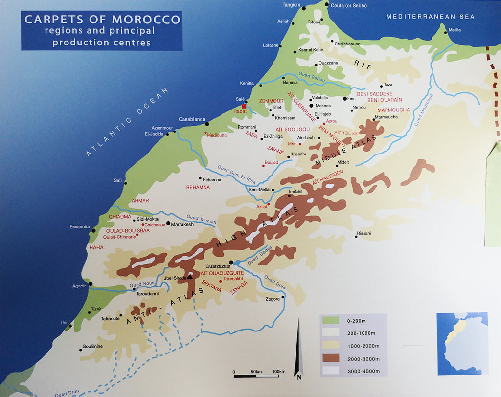 Map of rug weaving tribes in Morocco