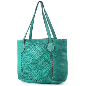 Turquoise Vintage Handmade Leather Tote - JJs Designs & Boutique 