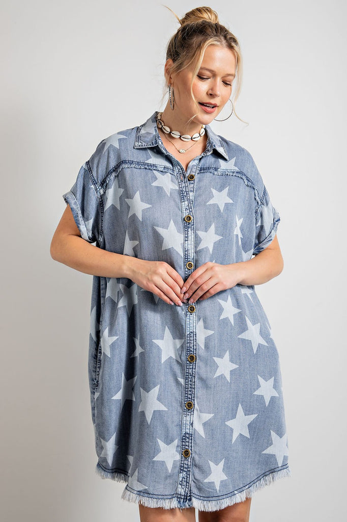 TWINKLE STAR DENIM SHIRT DRESS