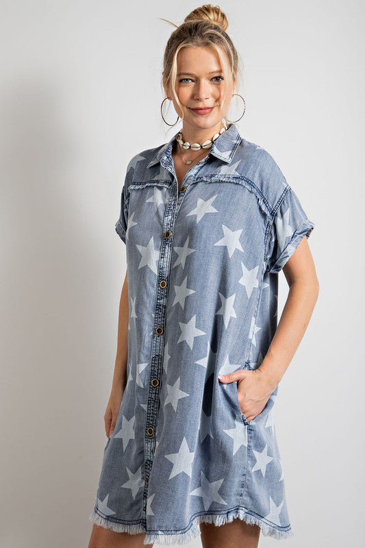 TWINKLE STAR DENIM SHIRT DRESS