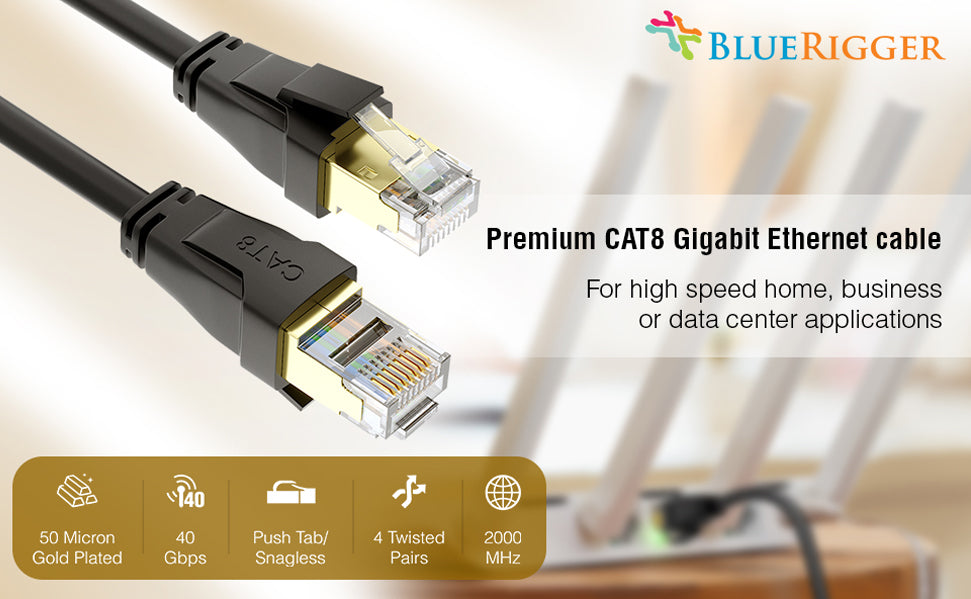 BlueRigger RJ45 CAT 8 Ethernet Cable (40Gbps, 2000MHz, CAT8 Ethernet C –  Bluerigger