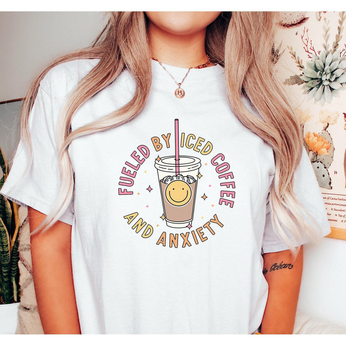 Fueled by Iced Coffee and Anxiety Tee – Painted Lavender