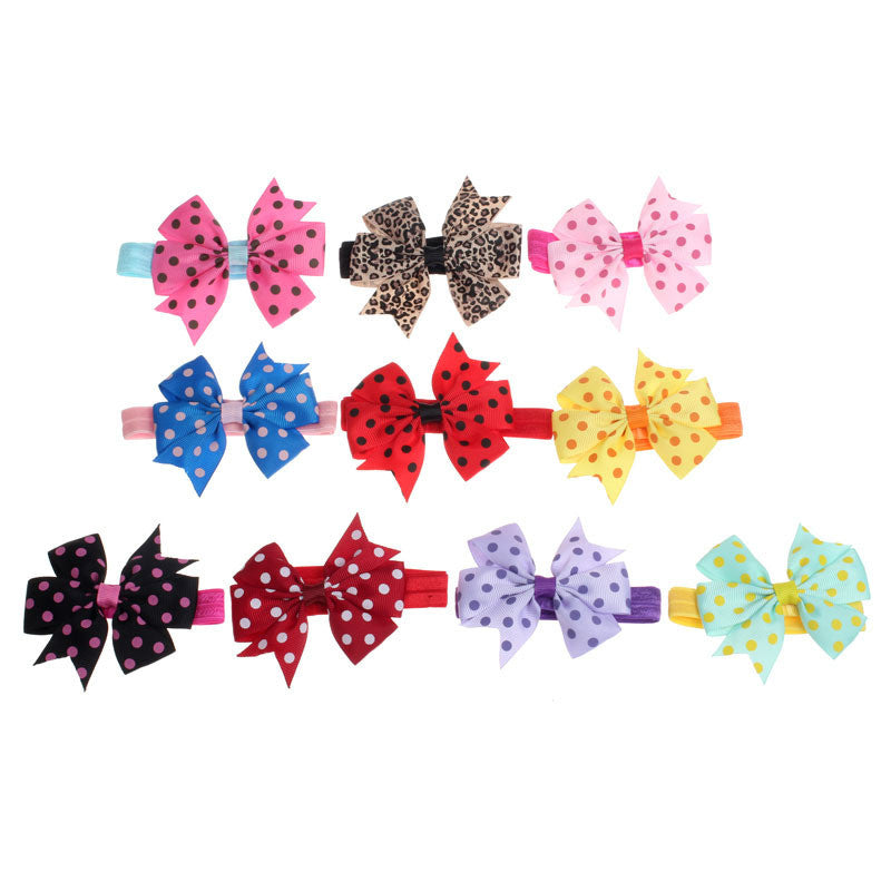 10PC Babys Headband Girls Kids Cute Hairband Elastic Wave Point Bowknot Pography Hair Wear Promotion