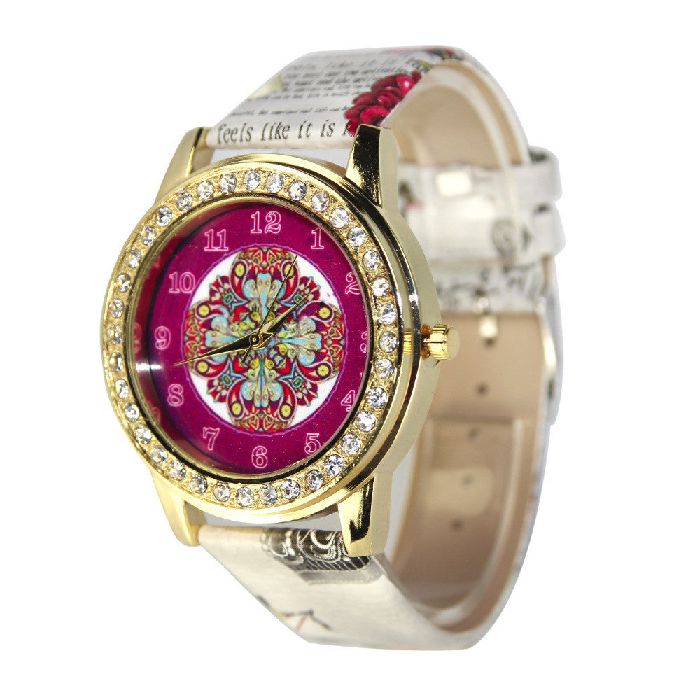 Women Watches Rhinestone Crystal Dress Bracelet Clock PU Leather
