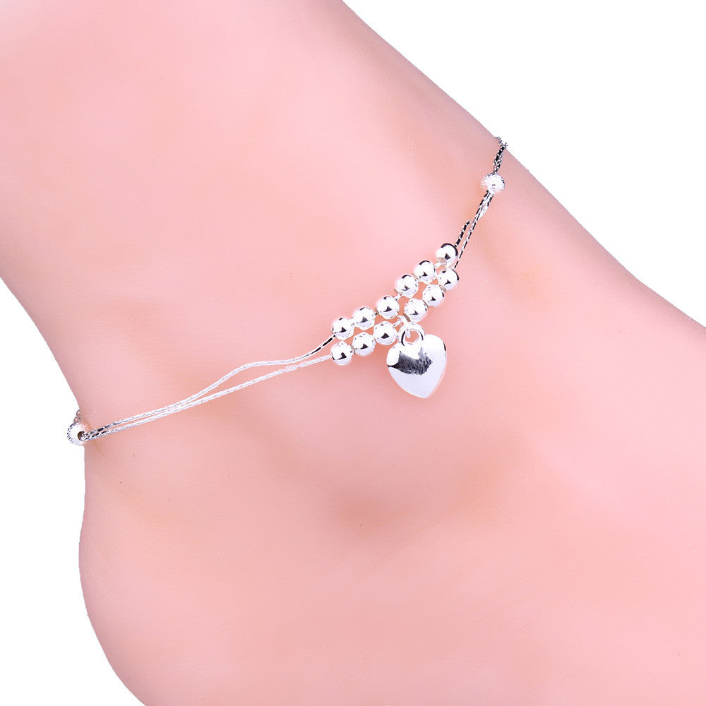 Trendy Gold Anklets Elegant Double Chain Heart Bead Anklet Ankle Bracelet Beach Foot Jewelry for Wom