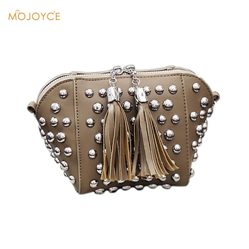 Women Mini Bag Rivet Women LeathMessengBagLadieClutch HandbagTassel Crossbody Bag BolsaFeminina