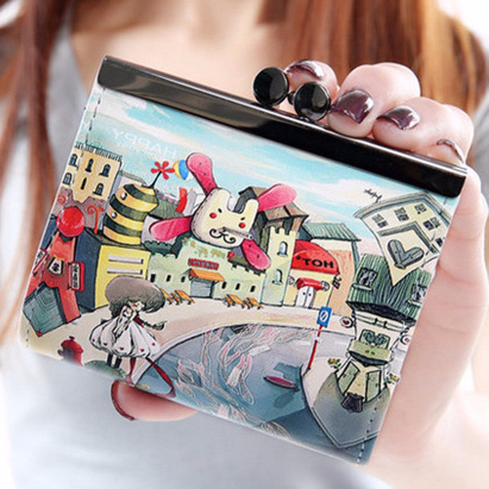 Graffiti LeathWalletChange Purse WalletCoin Card HolderGirlMoney Bag Hasp Short Wallet BoloFeminina