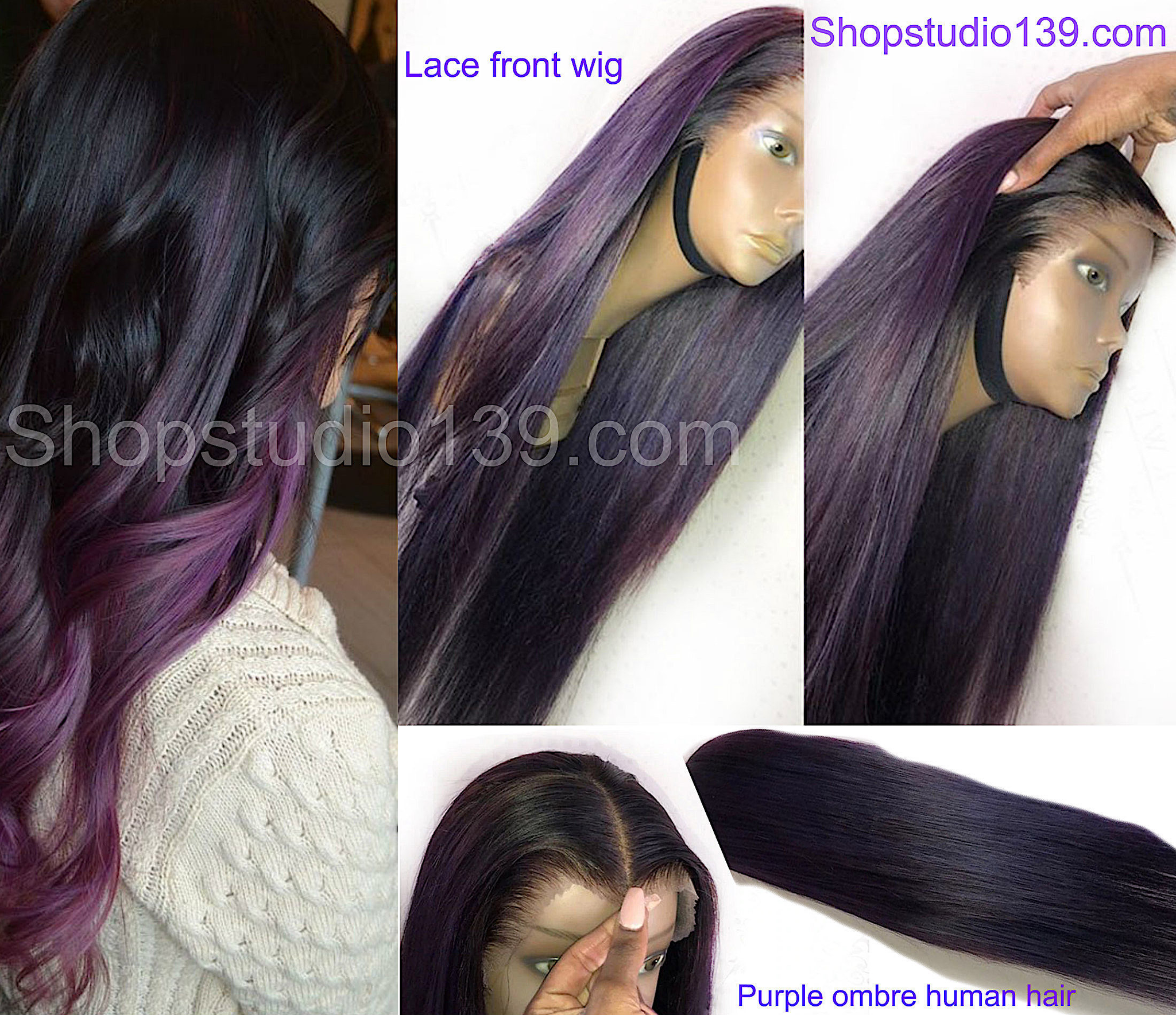 purple ombre human hair wig