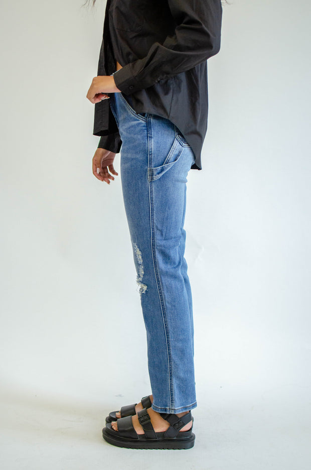 Rina High Rise Distress Jeans Med Wash