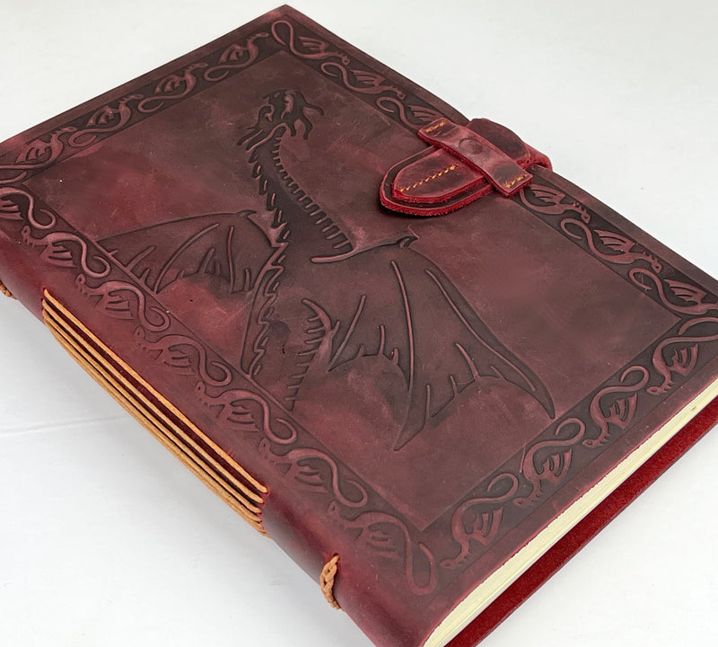 Red Leather Journal with Embossed Dragon Design